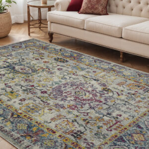 5' X 7' Gray Floral Power Loom Area Rug
