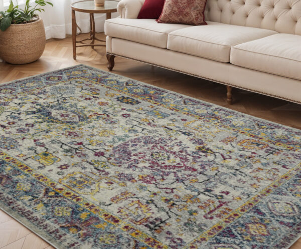5' X 7' Gray Floral Power Loom Area Rug