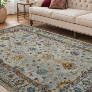 5' X 7' Orange and Ivory Floral Power Loom Area Rug