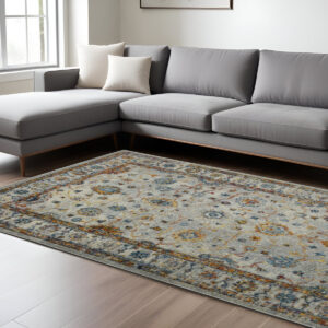 9' X 12' Orange and Ivory Floral Power Loom Area Rug