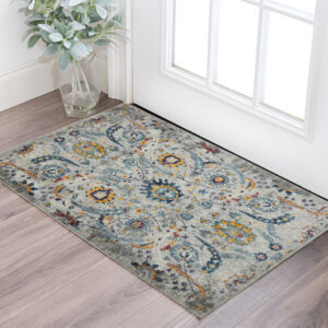 2' x 3' Orange and Ivory Floral Power Loom Area Rug