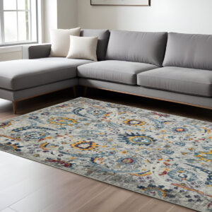8' X 11' Orange and Ivory Floral Power Loom Area Rug