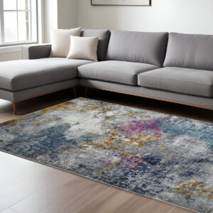 9' X 12' Blue and Pink Abstract Power Loom Area Rug