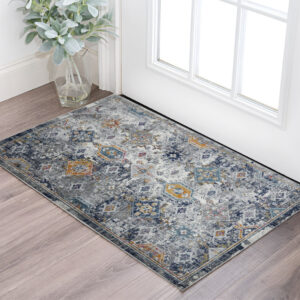 3' X 5' Blue and Orange Geometric Power Loom Area Rug
