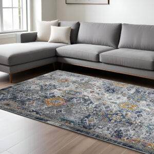 9' X 12' Blue and Orange Geometric Power Loom Area Rug