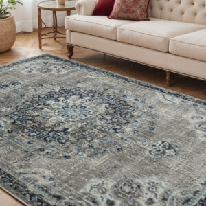 5' X 7' Teal Blue Medallion Power Loom Area Rug