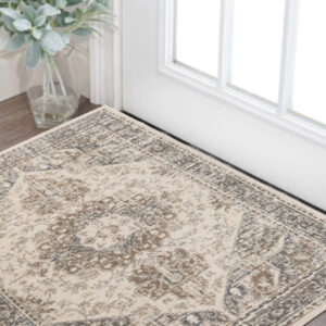 2' X 3' Gray and Light Beige Medallion Power Loom Area Rug
