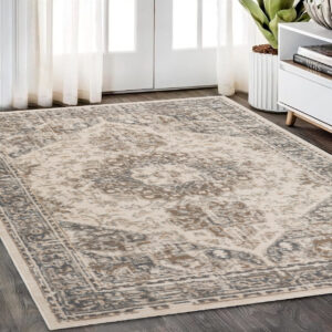 5' X 8' Gray and Light Beige Medallion Power Loom Area Rug