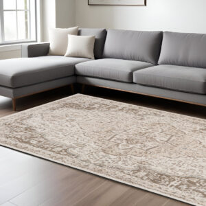 10' X 14' Gray and Light Cream Medallion Power Loom Area Rug