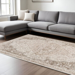 6' X 9' Gray and Light Cream Medallion Power Loom Area Rug