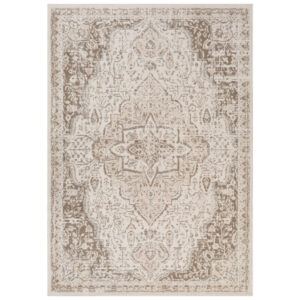 8' Gray and Light Cream Medallion Power Loom Round Rug