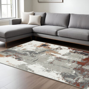 10' X 14' Ivory Gray and Rust Abstract Power Loom Area Rug