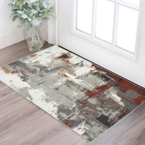 2' X 3' Ivory Gray and Rust Abstract Power Loom Area Rug