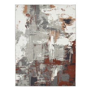 8' Ivory Gray and Rust Abstract Power Loom Round Rug