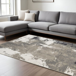 10' X 14' Ivory Black and Gray Abstract Power Loom Area Rug