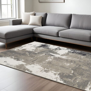 6' X 9' Ivory Black and Gray Abstract Power Loom Area Rug