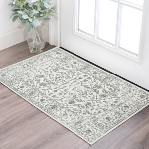 2' X 3' Gray and Light Gray Floral Power Loom Area Rug