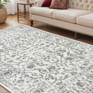 5' X 8' Gray and Light Gray Floral Power Loom Area Rug