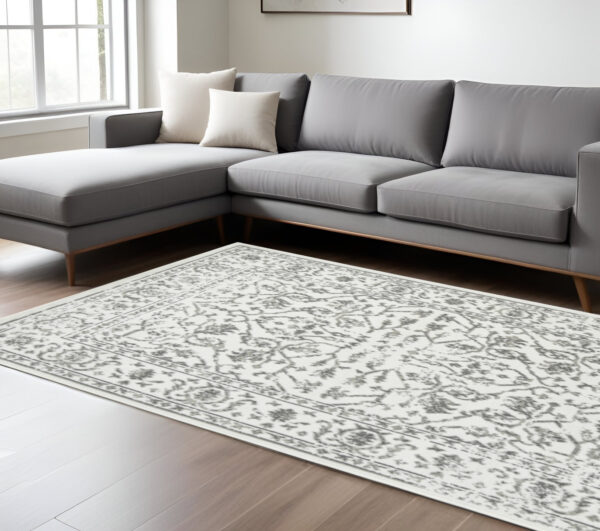 8' X 10' Gray and Light Gray Floral Power Loom Area Rug