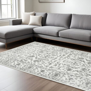 9' X 12' Gray and Light Gray Floral Power Loom Area Rug