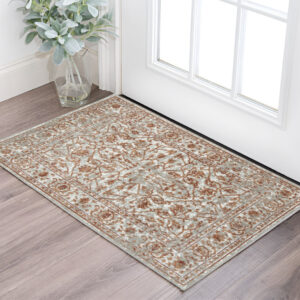 2' X 3' Rust and Gray Floral Power Loom Area Rug