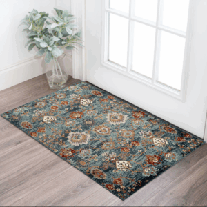2' X 3' Teal Rust and Orange Oriental Power Loom Area Rug