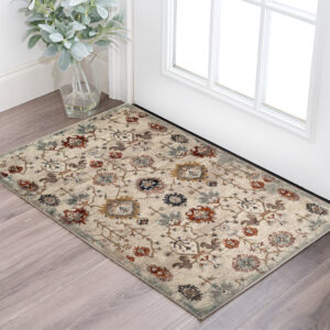 2' X 3' Beige Rust and Navy Oriental Power Loom Area Rug