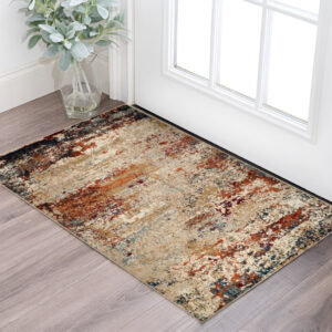 2' X 3' Orange and Black Abstract Power Loom Area Rug
