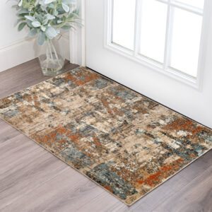 2' X 3' Tan Orange and Gray Abstract Power Loom Area Rug