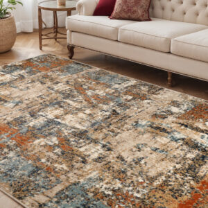5' X 8' Tan Orange and Gray Abstract Power Loom Area Rug