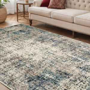 5' X 8' Ivory Blue and Gray Abstract Power Loom Area Rug