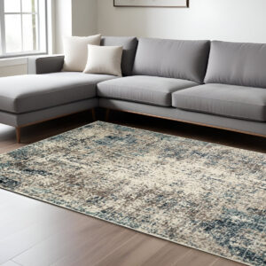 8' X 10' Ivory Blue and Gray Abstract Power Loom Area Rug