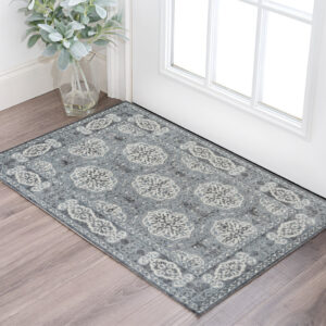 2' X 3' Charcoal and Ivory Medallion Power Loom Area Rug