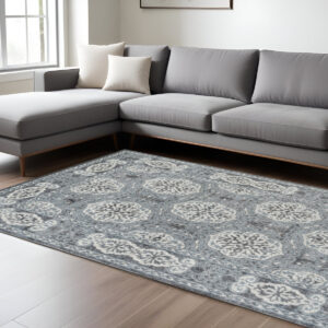 8' X 10' Charcoal and Ivory Medallion Power Loom Area Rug