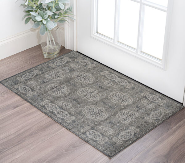 2' X 3' Charcoal and Gray Medallion Power Loom Area Rug