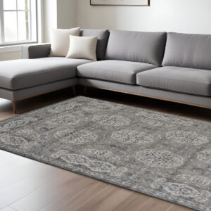 8' X 10' Charcoal and Gray Medallion Power Loom Area Rug