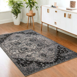 4' X 6' Black And Gray Medallion Area Rug