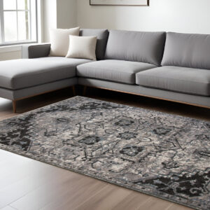 8' X 10' Black And Gray Medallion Area Rug