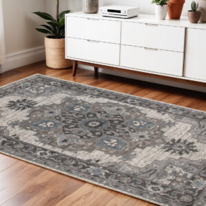 4' X 6' Ivory Taupe and Gray Medallion Power Loom Area Rug