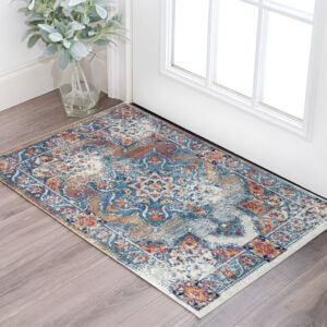 2' X 3' Blue Red and Orange Medallion Power Loom Area Rug