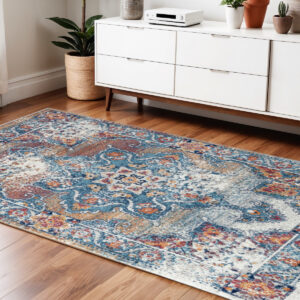 4' X 6' Blue Red and Orange Medallion Power Loom Area Rug