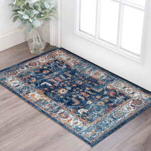 2' X 3' Blue Rust and Orange Floral Power Loom Area Rug
