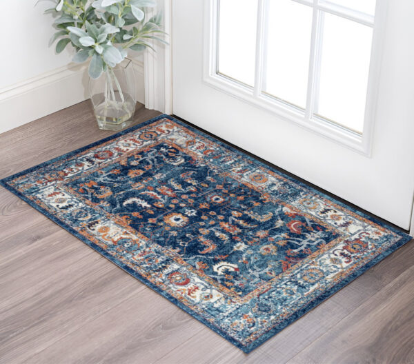 2' X 3' Blue Rust and Orange Floral Power Loom Area Rug