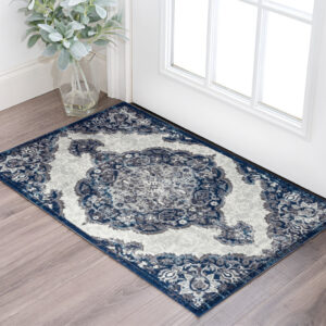 2' X 3' Navy and Ivory Medallion Power Loom Area Rug