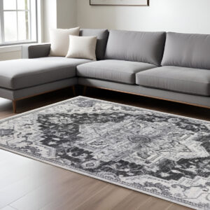 8' X 10' Gray and Dark Gray Medallion Power Loom Area Rug