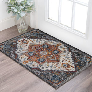 2' X 3' Gray Rust and Orange Medallion Power Loom Area Rug