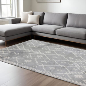 8' X 12' Ivory And Light Gray Geometric Shag Area Rug