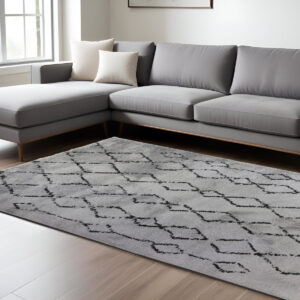 8' X 12' Black And Gray Geometric Shag Area Rug