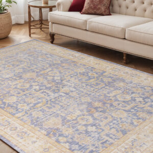 5' X 8' Lavender And Orange Floral Area Rug