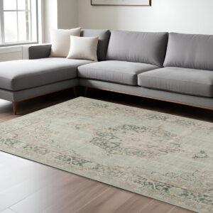 8' X 10' Green And Light Gray Medallion Area Rug